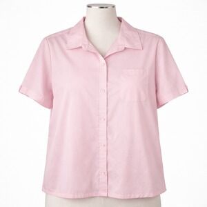 Foxcroft‎ Appleseeds Womens Pink Short Sleeve Button Shirt Wrinkle Free L 14
